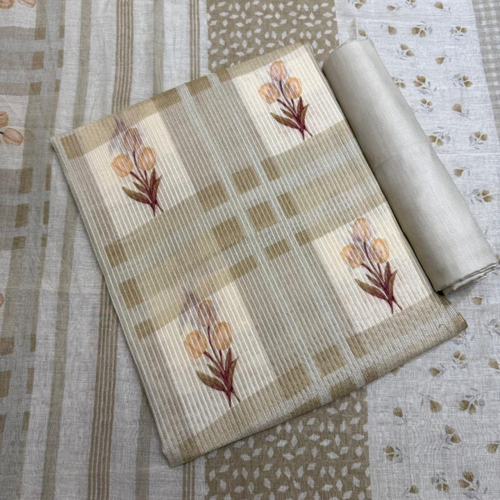 Premium Mal Chanderi Self Print & Floral Print Unstitched Suit Set-CW1381-02