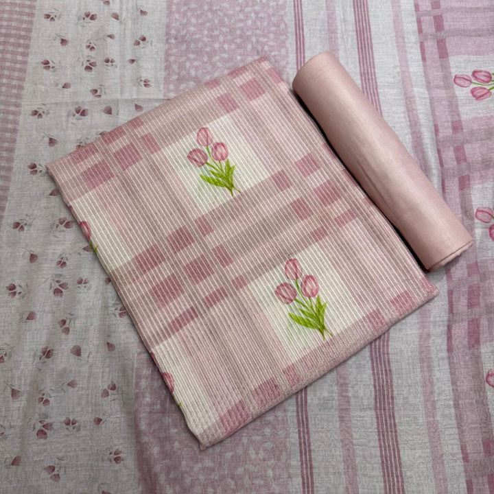 Premium Mal Chanderi Self Print & Floral Print Unstitched Suit Set-CW1381-03
