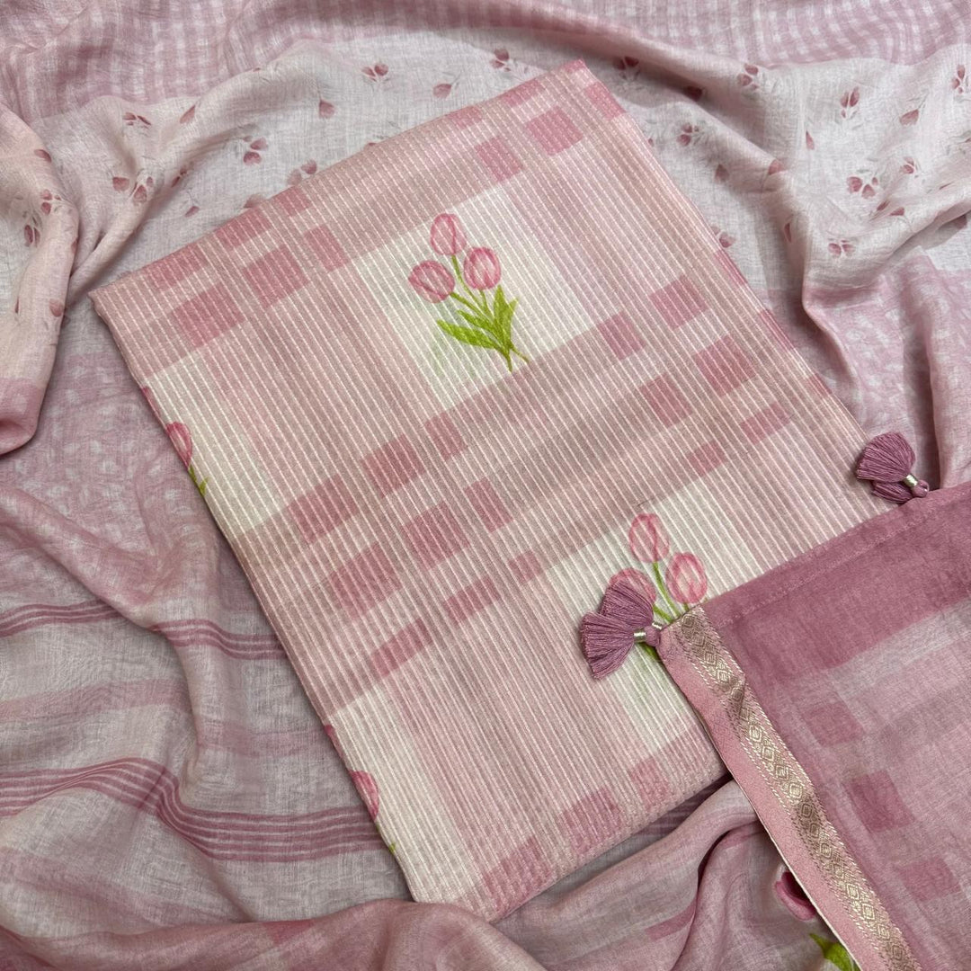 Premium Mal Chanderi Self Print & Floral Print Unstitched Suit Set-CW1381-03