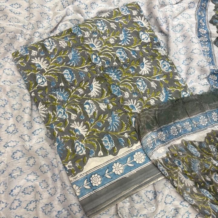 Jaipuri Printed Cotton Unstitched Suit Set - SW1201 - 1B