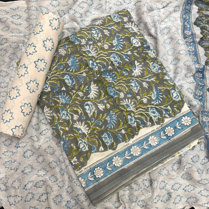 Jaipuri Printed Cotton Unstitched Suit Set - SW1201 - 1B