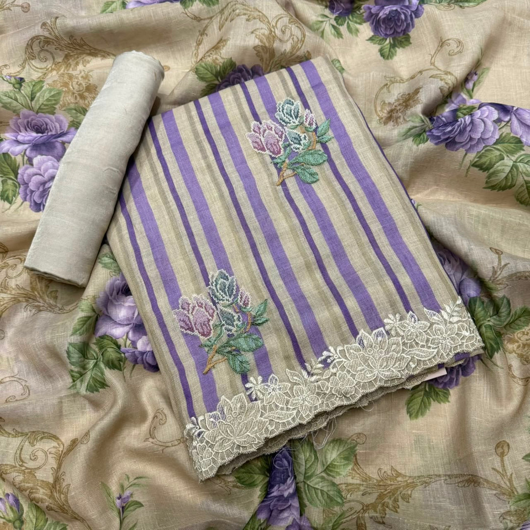 Elegant Jute Cotton Embroidered Unstitched Suit Set - LV2361-02