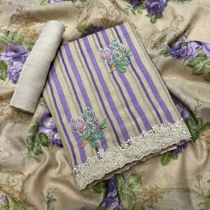 Elegant Jute Cotton Embroidered Unstitched Suit Set - LV2361-02