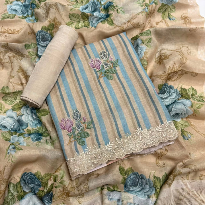 Elegant Jute Cotton Embroidered Unstitched Suit Set - LV2361-03