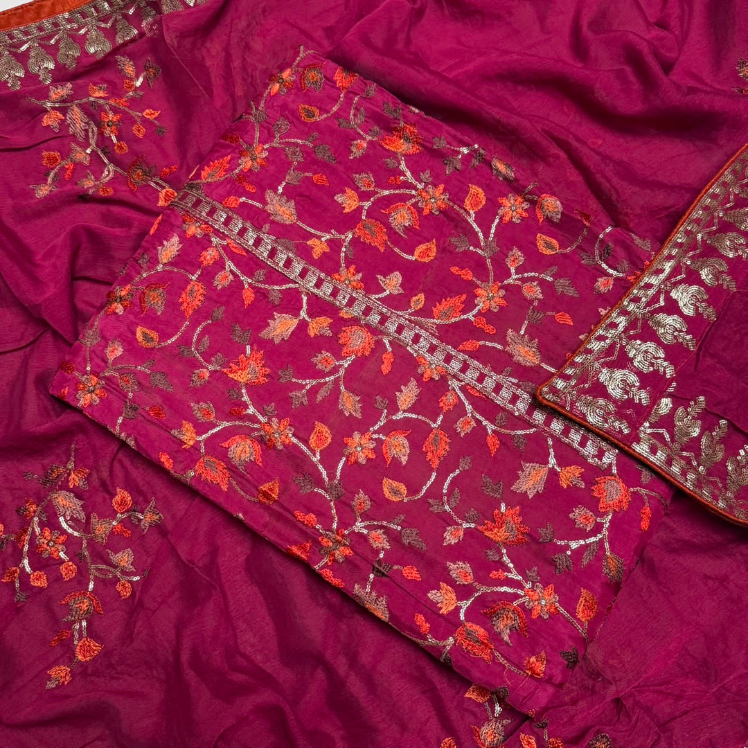 Upada Silk Sequins & Kani Embroidered Unstitched Designer Suit Set - SK0051-02