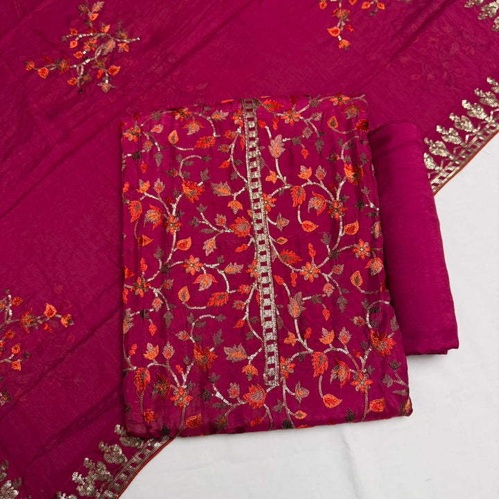Upada Silk Sequins & Kani Embroidered Unstitched Designer Suit Set - SK0051-02