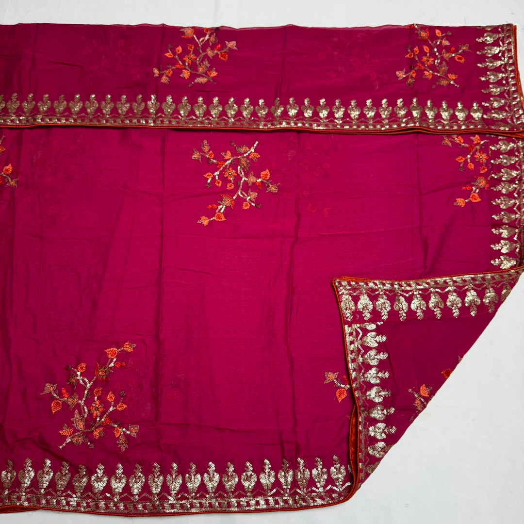 Upada Silk Sequins & Kani Embroidered Unstitched Designer Suit Set - SK0051-02