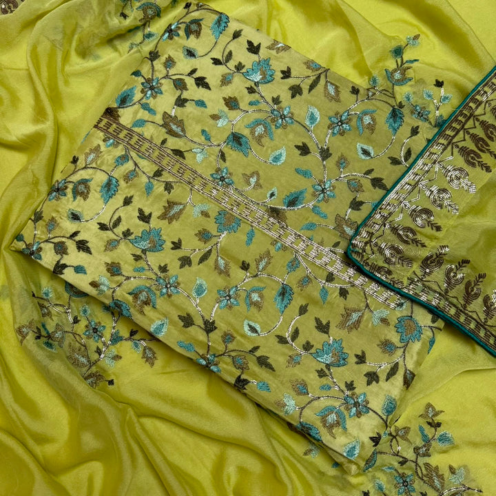 Upada Silk Sequins & Kani Embroidered Unstitched Designer Suit Set - SK0051-03