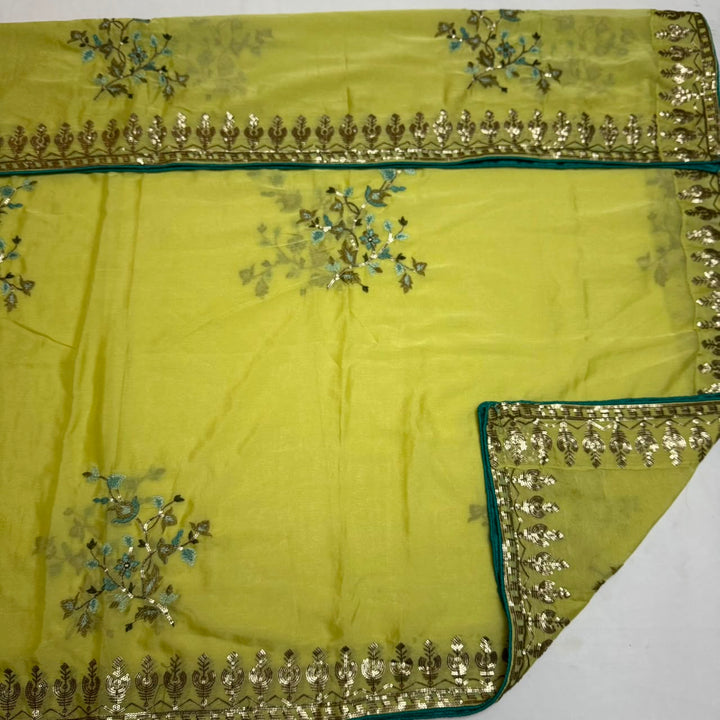 Upada Silk Sequins & Kani Embroidered Unstitched Designer Suit Set - SK0051-03