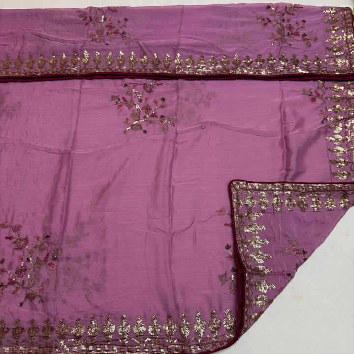 Upada Silk Sequins & Kani Embroidered Unstitched Designer Suit Set - SK0051-05