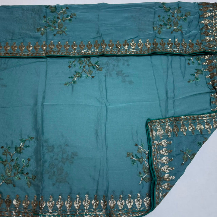 Upada Silk Sequins & Kani Embroidered Unstitched Designer Suit Set - SK0051-06