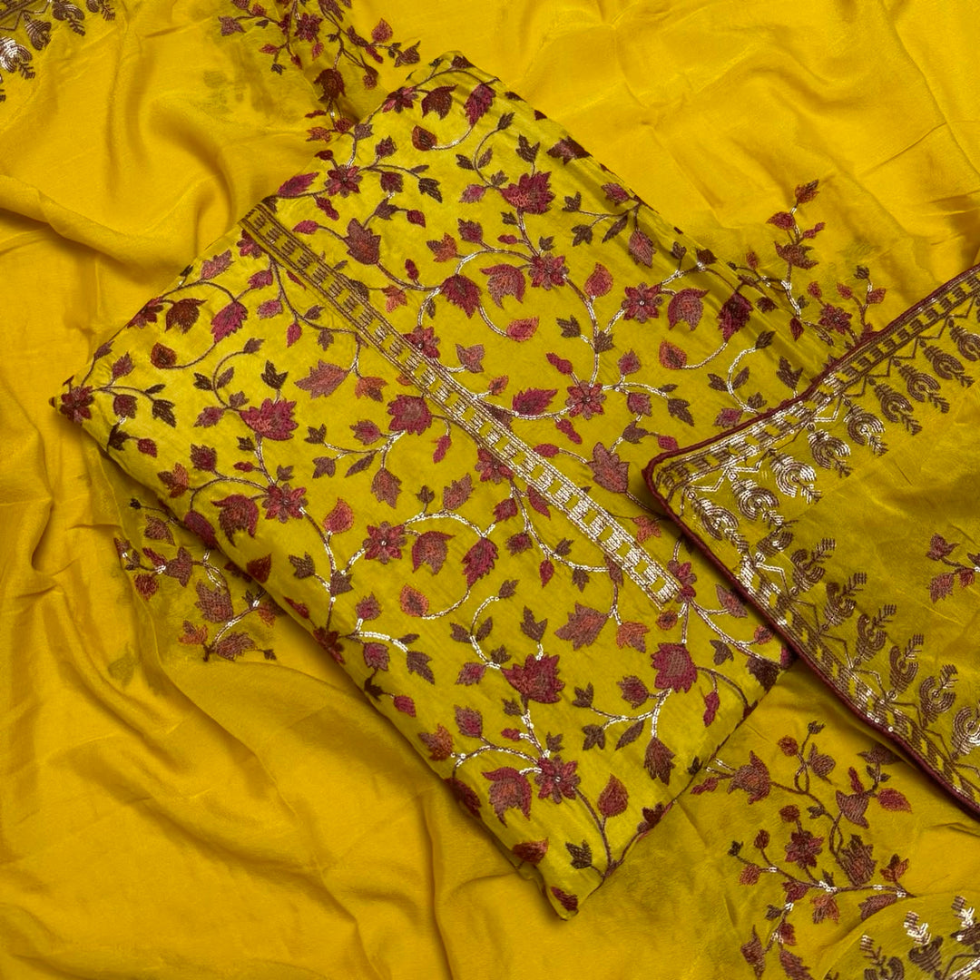 Upada Silk Sequins & Kani Embroidered Unstitched Designer Suit Set - SK0051-01