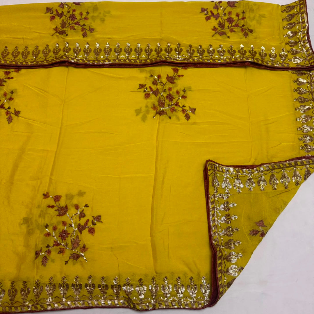 Upada Silk Sequins & Kani Embroidered Unstitched Designer Suit Set - SK0051-01