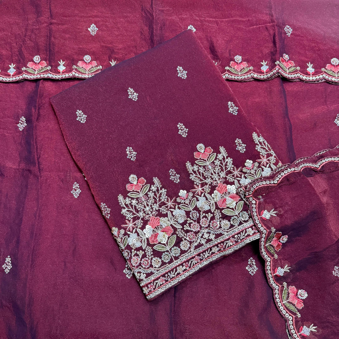 Shimmer Tissue Unstitched Suit Set with Sequin Zari & Cutdana Embroidery - LF8259-1