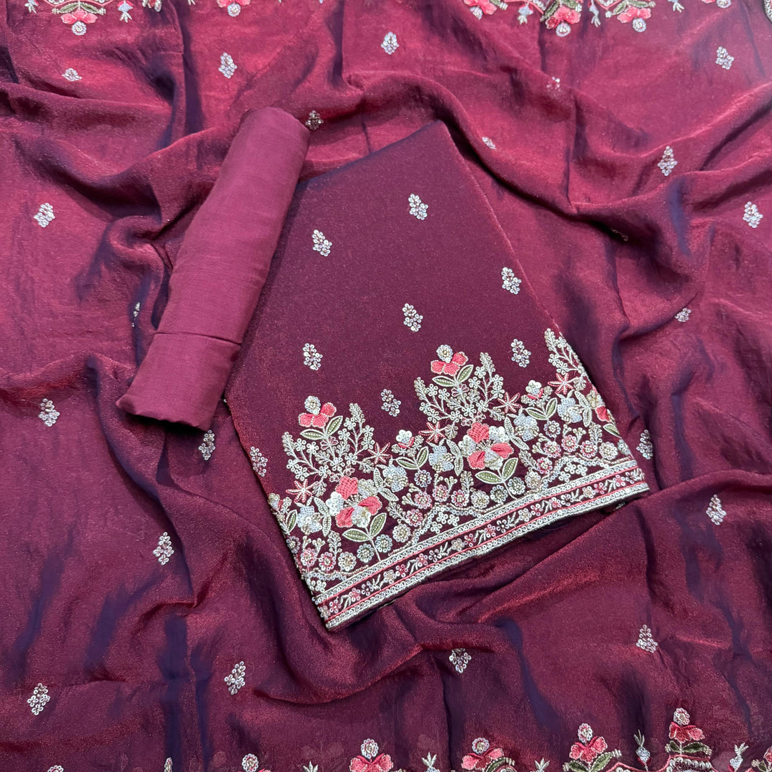 Shimmer Tissue Unstitched Suit Set with Sequin Zari & Cutdana Embroidery - LF8259-1