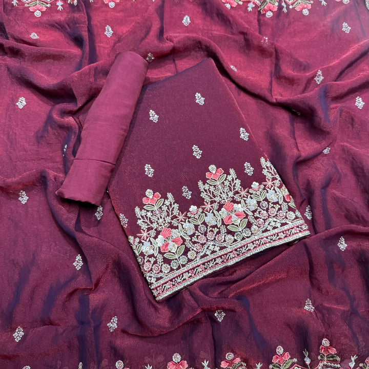Shimmer Tissue Unstitched Suit Set with Sequin Zari & Cutdana Embroidery - LF8259-1