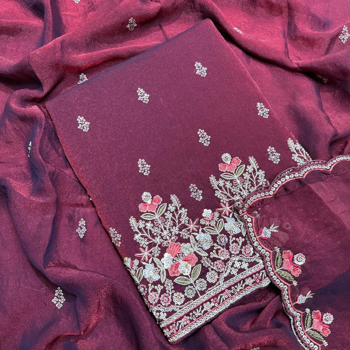 Shimmer Tissue Unstitched Suit Set with Sequin Zari & Cutdana Embroidery - LF8259-1