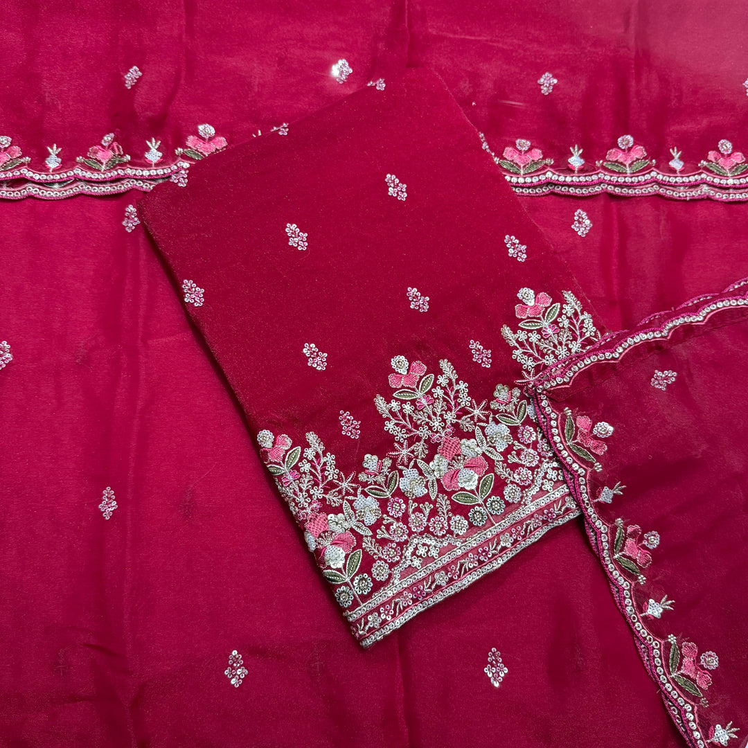 Shimmer Tissue Unstitched Suit Set with Sequin Zari & Cutdana Embroidery - LF8259-2