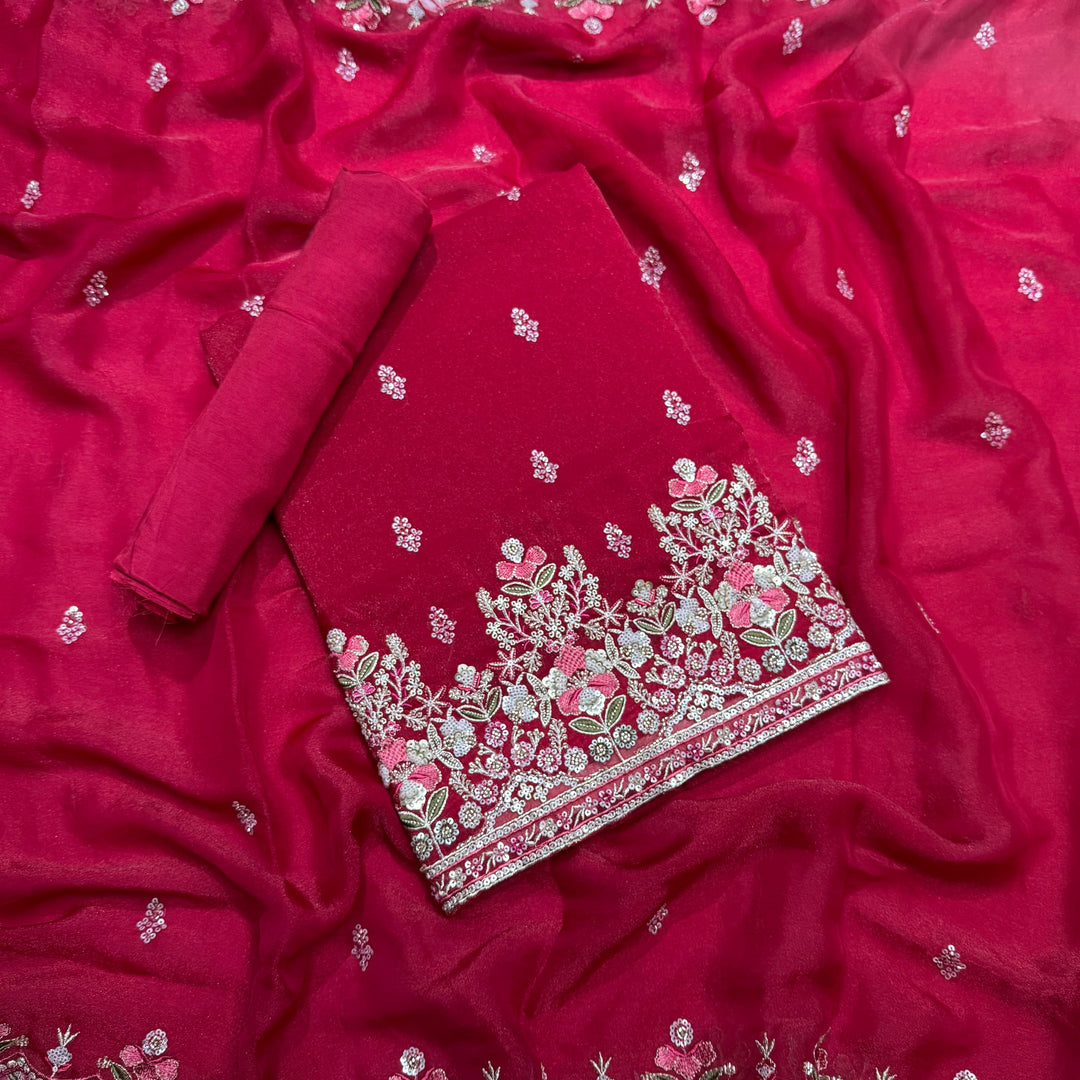 Shimmer Tissue Unstitched Suit Set with Sequin Zari & Cutdana Embroidery - LF8259-2