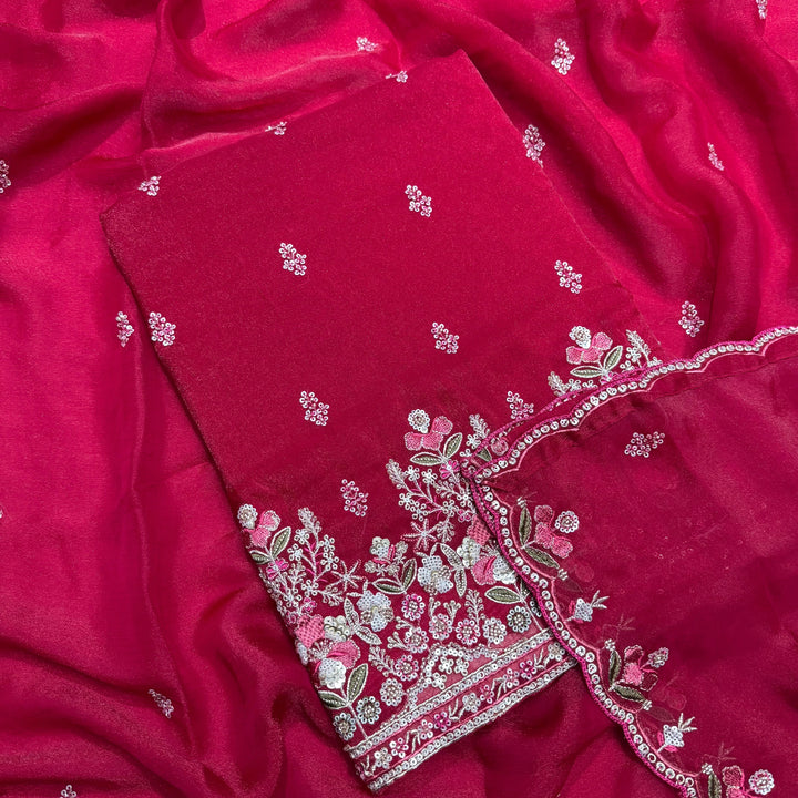 Shimmer Tissue Unstitched Suit Set with Sequin Zari & Cutdana Embroidery - LF8259-2