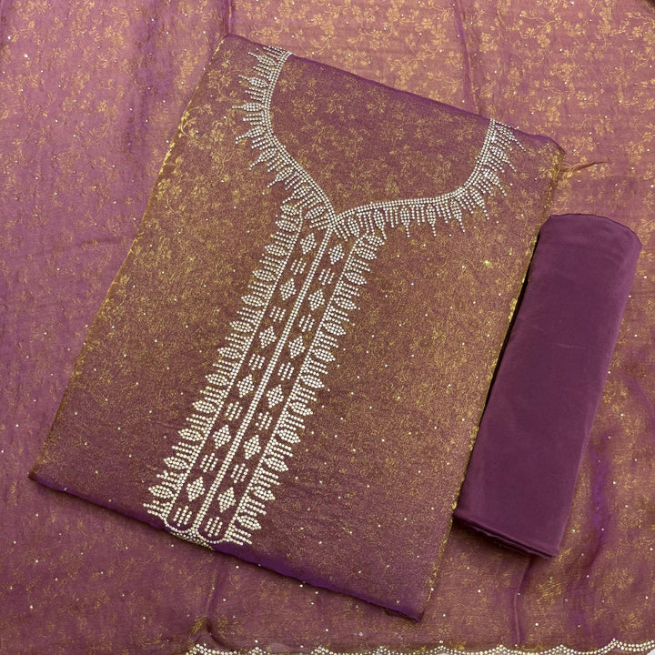 Jacquard Self Print Swarovski Work Unstitched Suit Set - LF8551-3