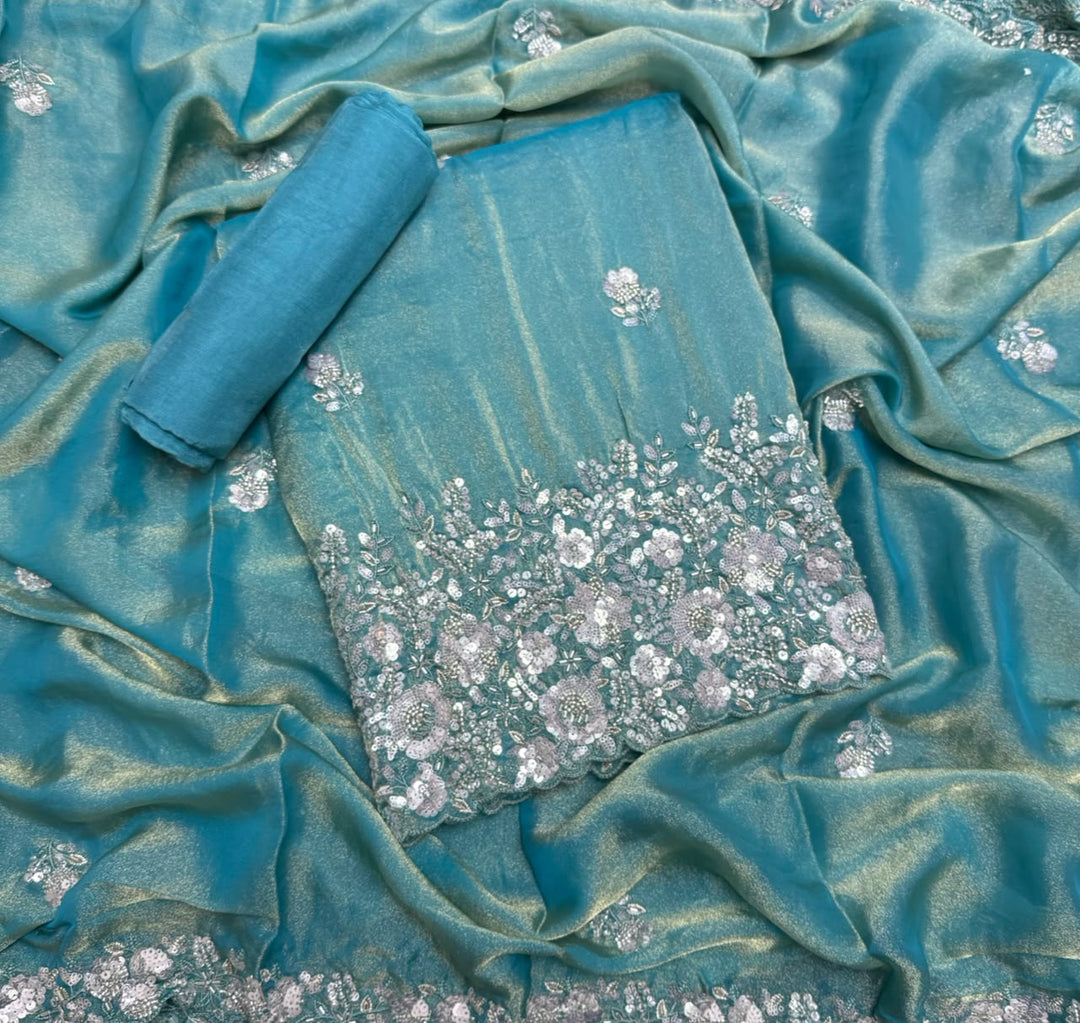 Premium Shimmer Tissue Heavy Sequins & Cutdana Embroidered Unstitched Suit Set-LF8003-01