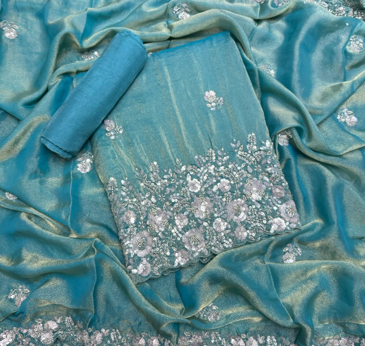 Premium Shimmer Tissue Heavy Sequins & Cutdana Embroidered Unstitched Suit Set-LF8003-01