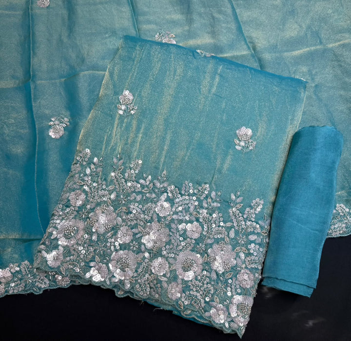 Premium Shimmer Tissue Heavy Sequins & Cutdana Embroidered Unstitched Suit Set-LF8003-01