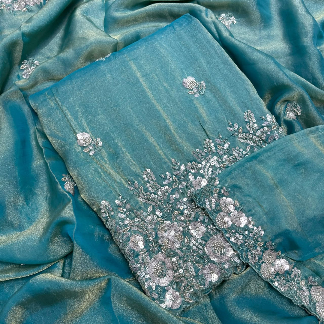 Premium Shimmer Tissue Heavy Sequins & Cutdana Embroidered Unstitched Suit Set-LF8003-01