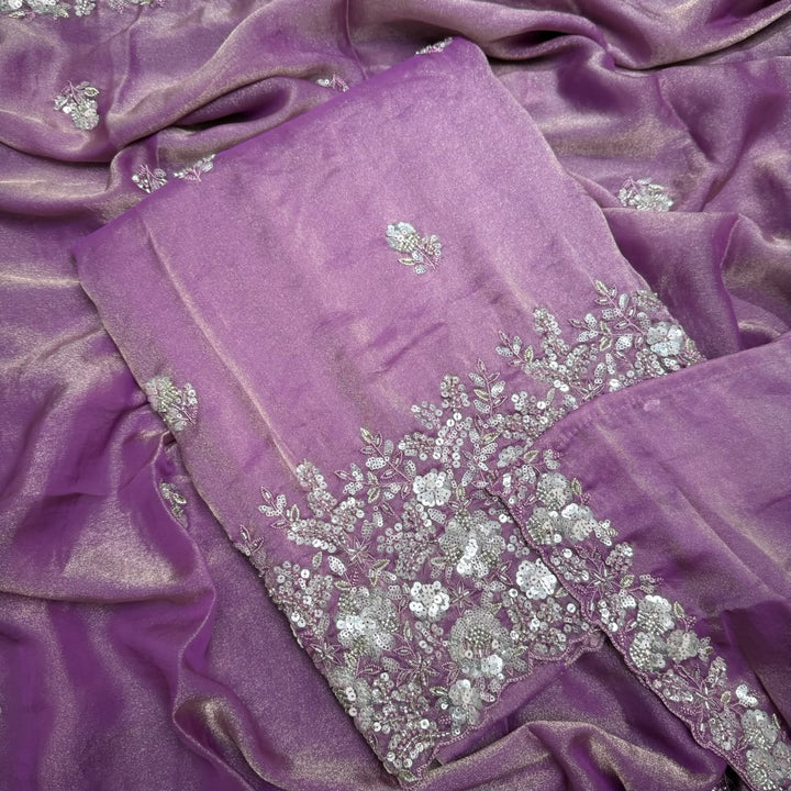 Premium Shimmer Tissue Heavy Sequins & Cutdana Embroidered Unstitched Suit Set-LF8003-02