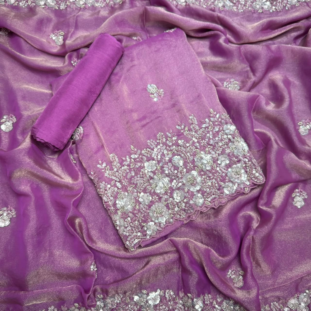 Premium Shimmer Tissue Heavy Sequins & Cutdana Embroidered Unstitched Suit Set-LF8003-02