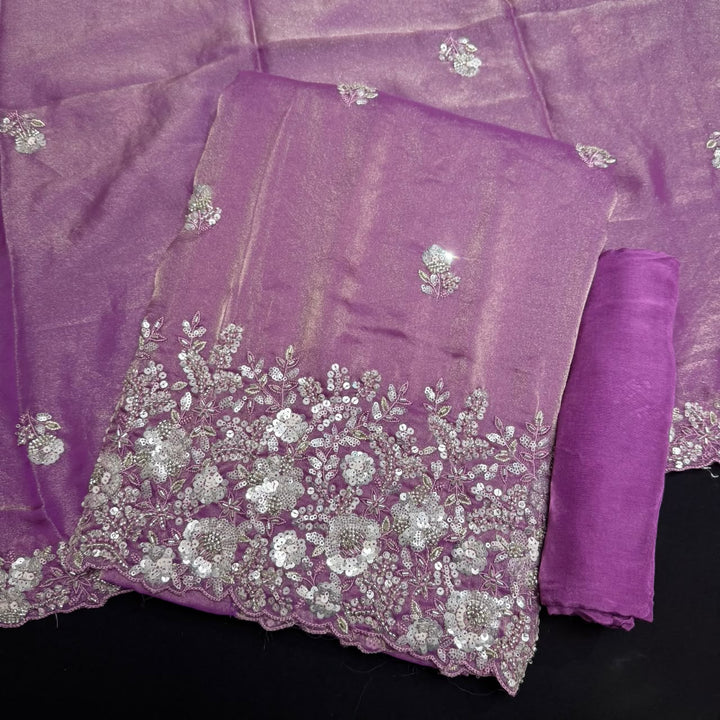 Premium Shimmer Tissue Heavy Sequins & Cutdana Embroidered Unstitched Suit Set-LF8003-02