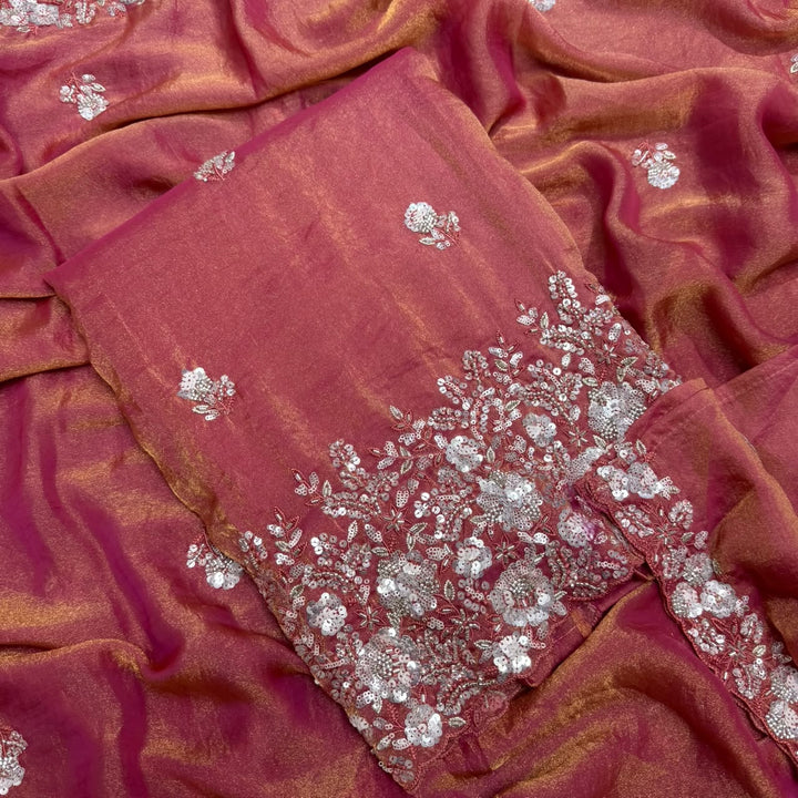 Premium Shimmer Tissue Heavy Sequins & Cutdana Embroidered Unstitched Suit Set-LF8003-03