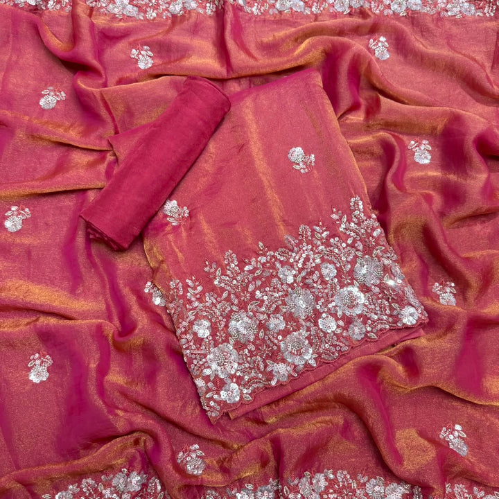 Premium Shimmer Tissue Heavy Sequins & Cutdana Embroidered Unstitched Suit Set-LF8003-03