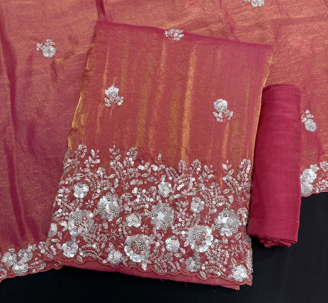 Premium Shimmer Tissue Heavy Sequins & Cutdana Embroidered Unstitched Suit Set-LF8003-03