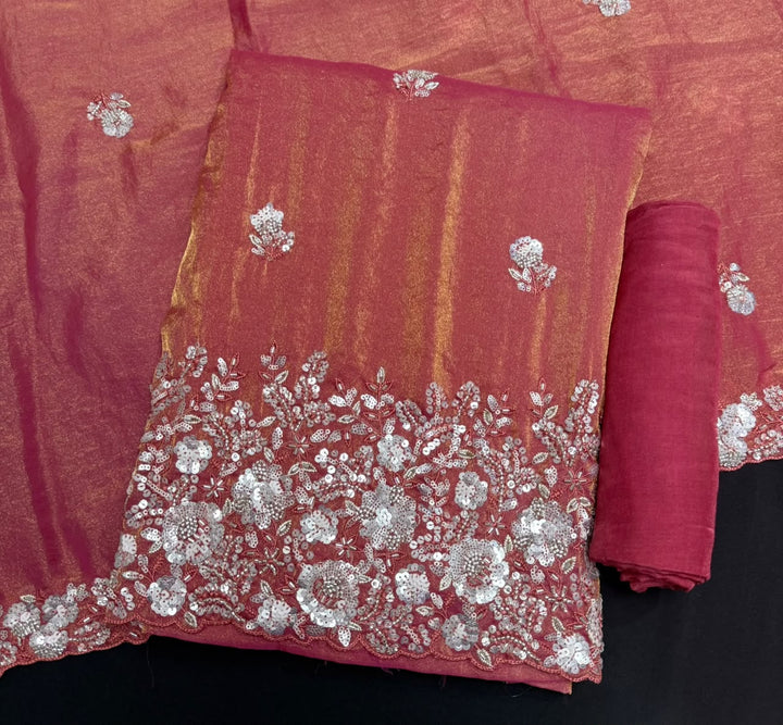 Premium Shimmer Tissue Heavy Sequins & Cutdana Embroidered Unstitched Suit Set-LF8003-03