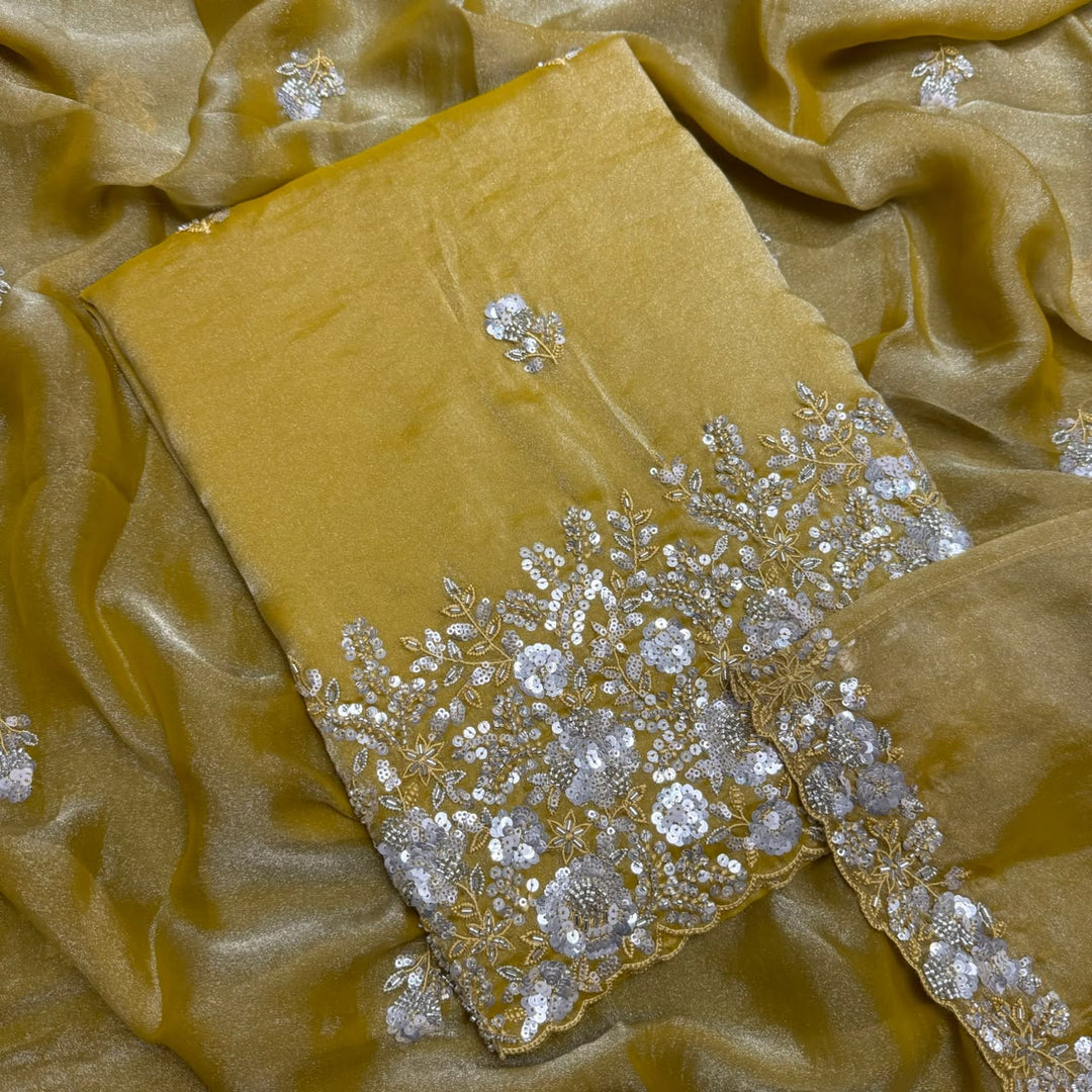 Premium Shimmer Tissue Heavy Sequins & Cutdana Embroidered Unstitched Suit Set-LF8003-04