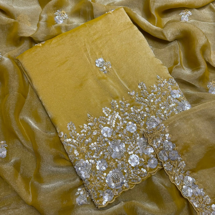 Premium Shimmer Tissue Heavy Sequins & Cutdana Embroidered Unstitched Suit Set-LF8003-04