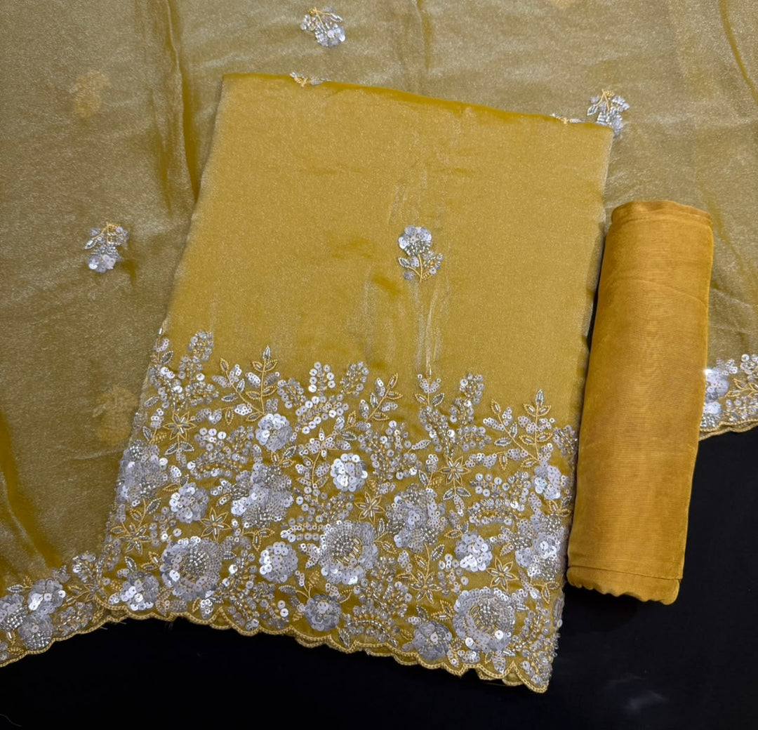 Premium Shimmer Tissue Heavy Sequins & Cutdana Embroidered Unstitched Suit Set-LF8003-04