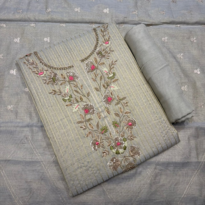 Premium Tissue Knot & Zardozi Work Unstitched Suit Set-R17993-A2