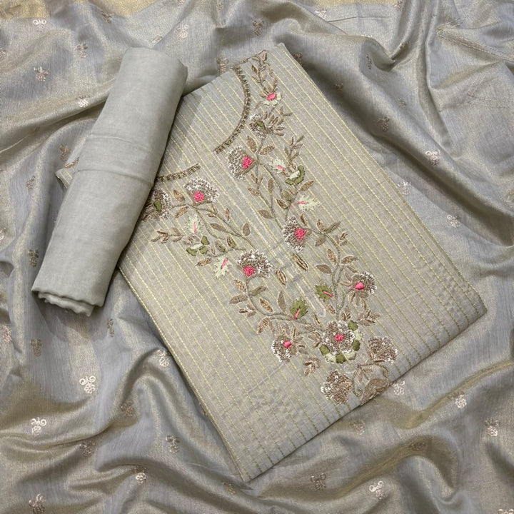 Premium Tissue Knot & Zardozi Work Unstitched Suit Set-R17993-A2