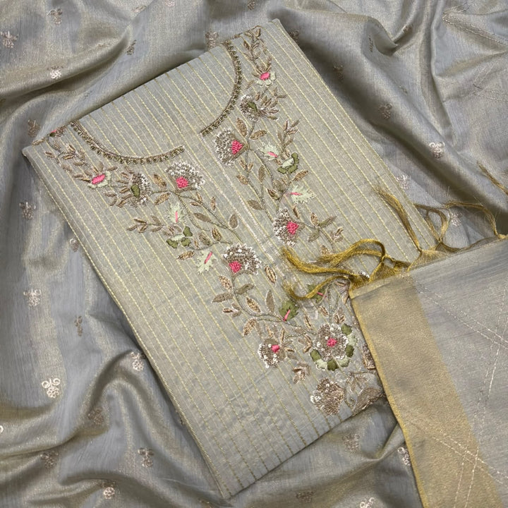 Premium Tissue Knot & Zardozi Work Unstitched Suit Set-R17993-A2