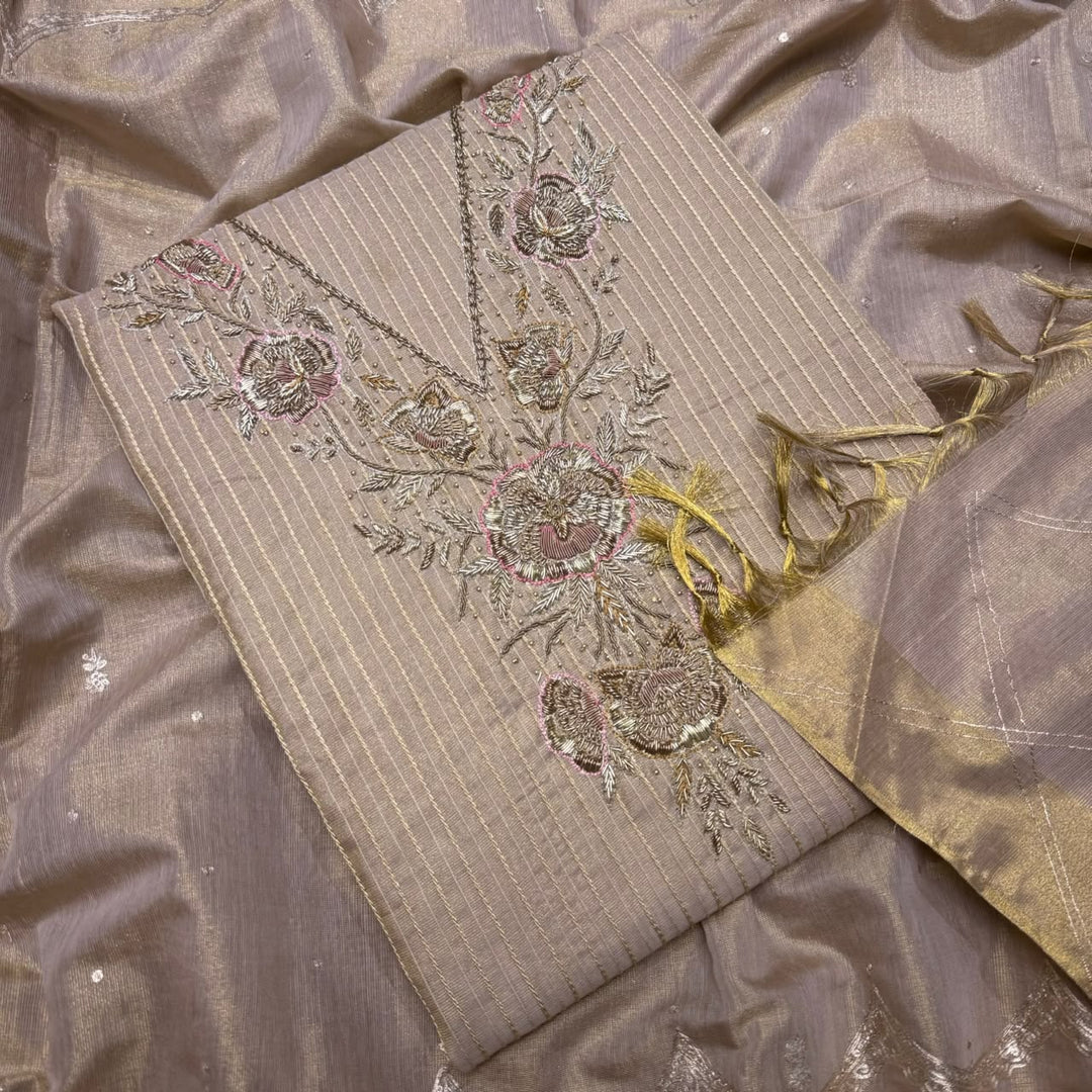 Elegant Tissue Knot & Zardozi Work Unstitched Suit Set-AHS17671-B1