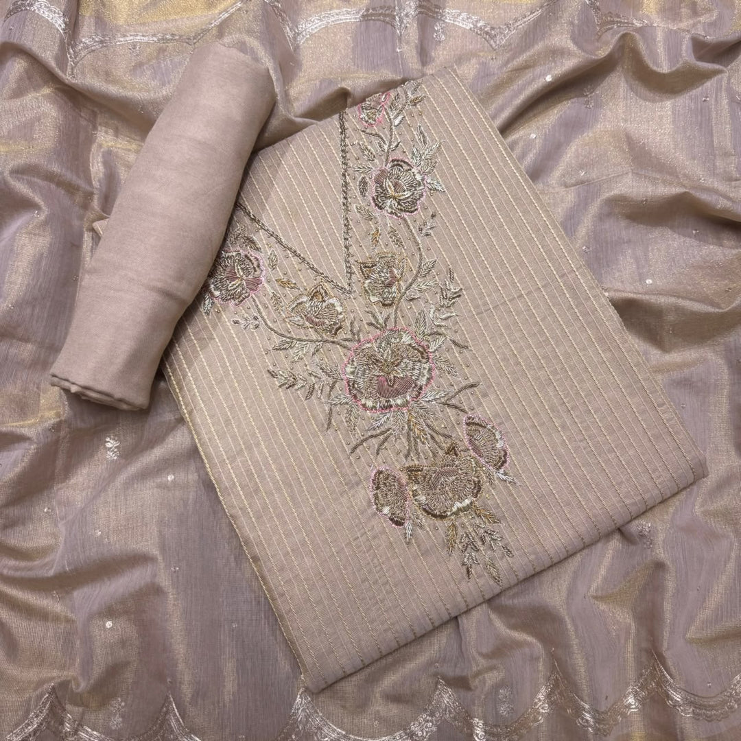 Elegant Tissue Knot & Zardozi Work Unstitched Suit Set-AHS17671-B1