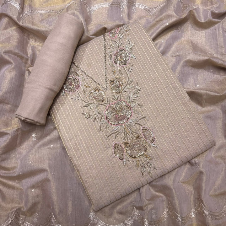 Elegant Tissue Knot & Zardozi Work Unstitched Suit Set-AHS17671-B1