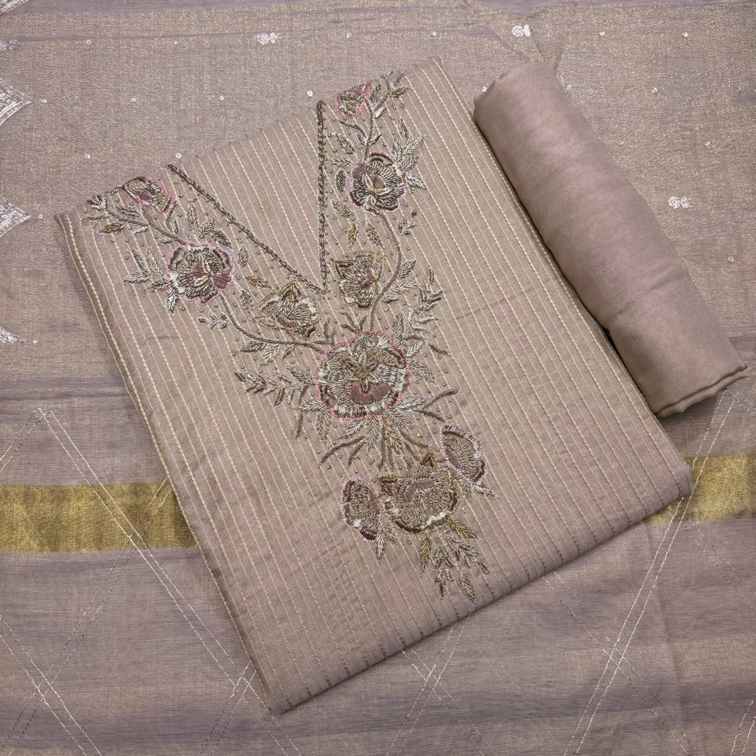 Elegant Tissue Knot & Zardozi Work Unstitched Suit Set-AHS17671-B1