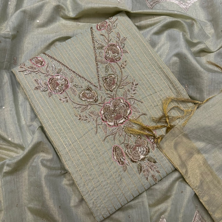 Elegant Tissue Knot & Zardozi Work Unstitched Suit Set-AHS17671-B2