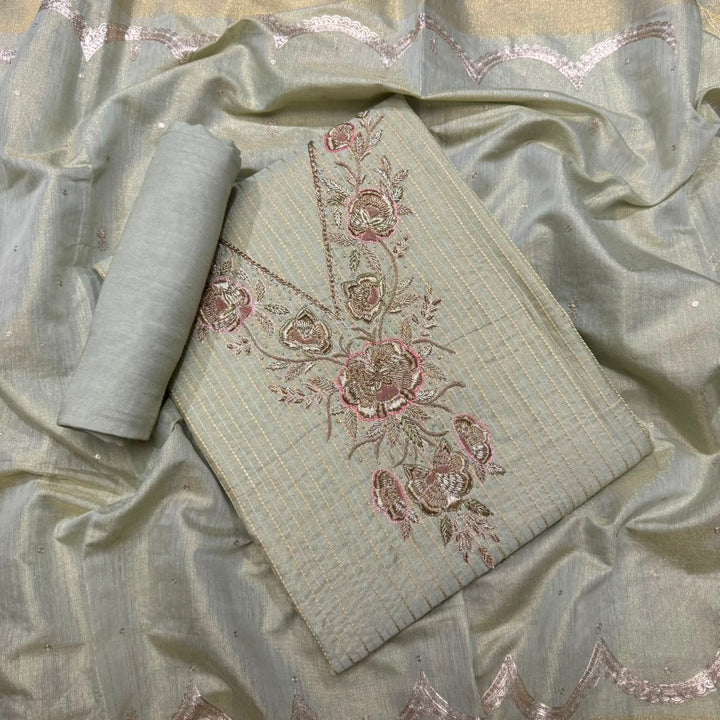 Elegant Tissue Knot & Zardozi Work Unstitched Suit Set-AHS17671-B2