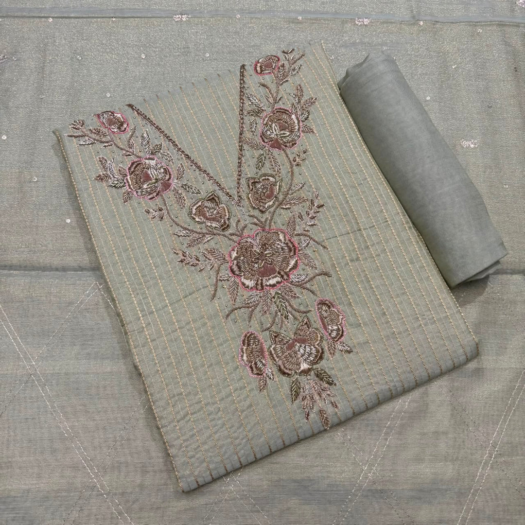 Elegant Tissue Knot & Zardozi Work Unstitched Suit Set-AHS17671-B2