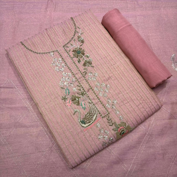 Elegant Tissue Knot & Zardozi Work Unstitched Suit Set-R17992-H1